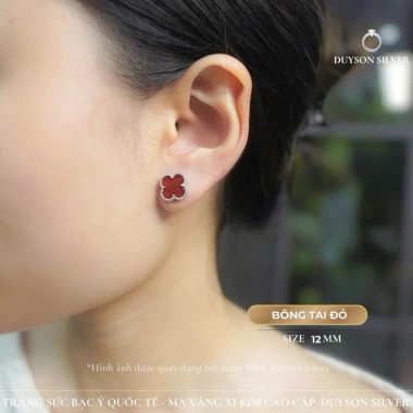 Khuyên tai bạc Ý cỏ 4 lá Duyson Silver bông tai mạ vàng trắng giá ưu đãi 560.000₫