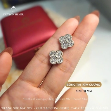 Khuyên tai bạc Ý cỏ 4 lá Duyson Silver bông tai mạ vàng trắng giá ưu đãi 560.000₫