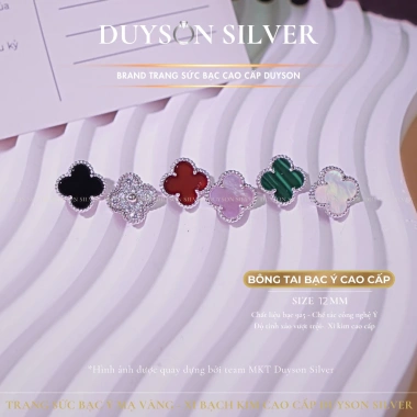 Khuyên tai bạc Ý cỏ 4 lá Duyson Silver bông tai mạ vàng trắng giá ưu đãi 560.000₫