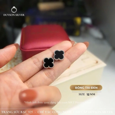 Khuyên tai bạc Ý cỏ 4 lá Duyson Silver bông tai mạ vàng trắng giá ưu đãi 560.000₫