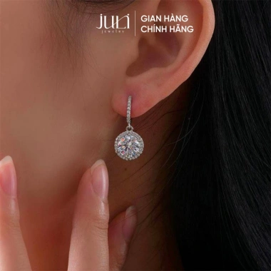 Khuyên Tai Bạc Ý JULI Đính Đá Nguyên Tấm 24 Lát Sáng Lấp Lánh - Giá Ưu Đãi 400k
