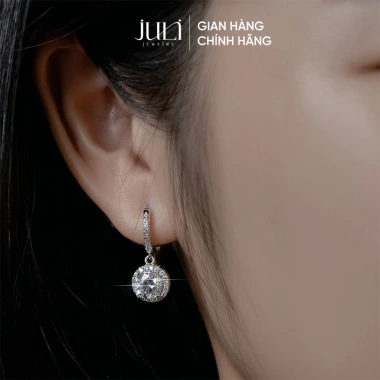 Khuyên Tai Bạc Ý JULI Đính Đá Nguyên Tấm 24 Lát Sáng Lấp Lánh - Giá Ưu Đãi 400k