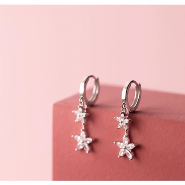 Khuyên tai bạc Ý s925 hai đôi hoa 5 cánh thả dài E3.919 - 557.000đ AROCH Jewelry