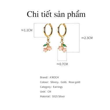 Khuyên tai bạc Ý s925 hoa anh đào ngọt ngào G7.503 - AROCH Jewelry giá ưu đãi