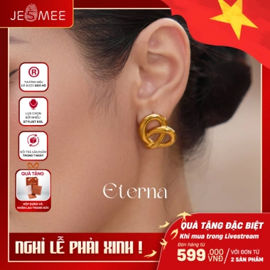 Khuyên tai Eterna JESMEE xoắn trái tim bất tận thép Titan mạ - Giá ưu đãi 249k