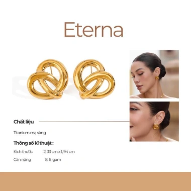 Khuyên tai Eterna JESMEE xoắn trái tim bất tận thép Titan mạ - Giá ưu đãi 249k