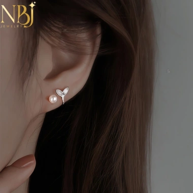 Khuyên tai kẹp đuôi cá ngọc trai bạc S999 - Phụ kiện thời trang cho phụ nữ 3