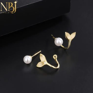 Khuyên tai kẹp đuôi cá ngọc trai bạc S999 - Phụ kiện thời trang cho phụ nữ 6