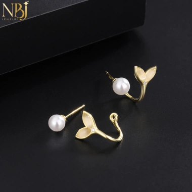 Khuyên tai kẹp đuôi cá ngọc trai bạc S999 - Phụ kiện thời trang cho phụ nữ 9