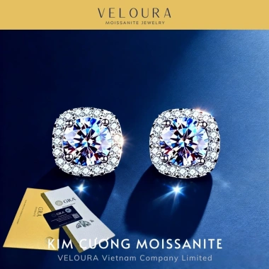 Khuyên Tai Nữ 1 Carat Kim Cương Moissanite Dáng Vuông Cao Cấp CHÍNH HÃNG VELOURA GRA VJKT006
