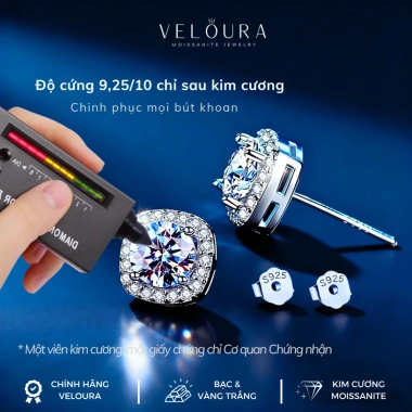 Khuyên Tai Nữ 1 Carat Kim Cương Moissanite Dáng Vuông Cao Cấp CHÍNH HÃNG VELOURA GRA VJKT006