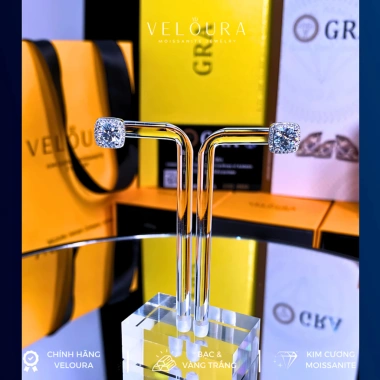 Khuyên Tai Nữ 1 Carat Kim Cương Moissanite Dáng Vuông Cao Cấp CHÍNH HÃNG VELOURA GRA VJKT006