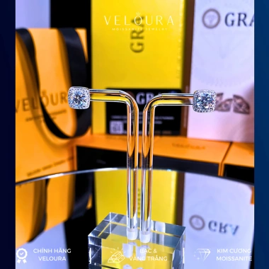 Khuyên Tai Nữ 1 Carat Kim Cương Moissanite Dáng Vuông Cao Cấp CHÍNH HÃNG VELOURA GRA VJKT006