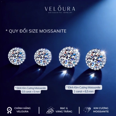 Khuyên Tai Nữ 1 Carat Moissanite Tròn Cao Cấp VELOURA Chính Hãng - 1.059.000₫ 4