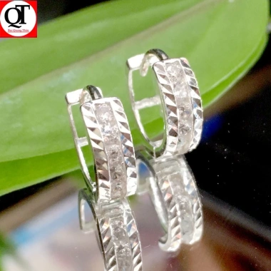 Khuyên tai nữ bạc Quang Thản gắn đá cobic trắng sáng, đeo sát tai - 390.000 VND 4