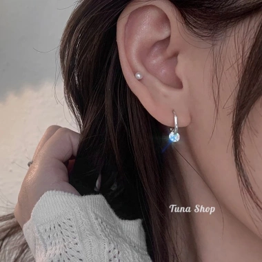 Khuyên tai nữ bạc tròn TUNA SILVER: Hoa tai gắn đá pha lê, chuẩn bạc, giảm giá 320.000₫