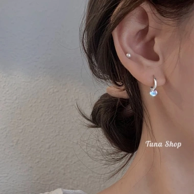 Khuyên tai nữ bạc tròn TUNA SILVER: Hoa tai gắn đá pha lê, chuẩn bạc, giảm giá 320.000₫