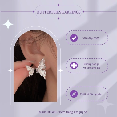 Khuyên tai nữ Butterflies bạc S925 MOS45 - Đá cao cấp, chính hãng, giảm giá 20% 2