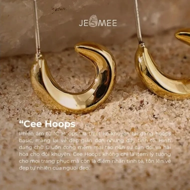 Khuyên tai nữ mạ vàng Cee Hoops Jesmee thiết kế chữ C sang trọng, giảm còn 249k
