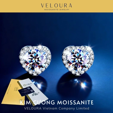Khuyên Tai Nữ Moissanite 0,5 Carat Trái Tim Cao Cấp - VELOURA Chính Hãng GRA VJKT005 Giá ưu đãi 1,129,000₫