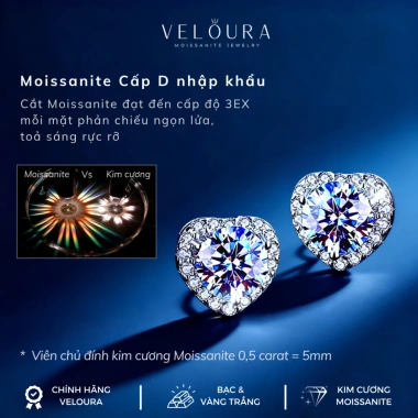 Khuyên Tai Nữ Moissanite 0,5 Carat Trái Tim Cao Cấp - VELOURA Chính Hãng GRA VJKT005 Giá ưu đãi 1,129,000₫