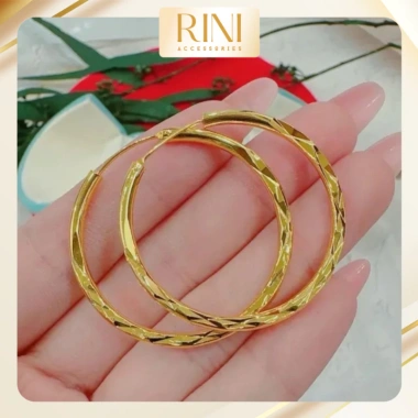 Khuyên tai nữ T2.540 Rini - Bông tai xi mạ vàng, khung tròn đa kích thước, 58.000 VND 4