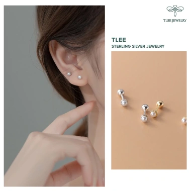 Khuyên tai trai chốt ren vặn bi bạc nữ tính TleeJewerly B200 - 208.000₫