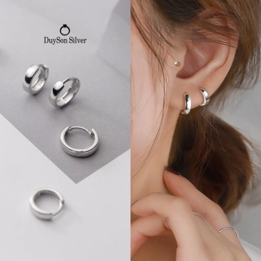 Khuyên tai tròn bạc 925 unisex Duyson - Bông tai nữ nam bản rộng, giá 300.000đ