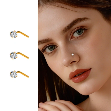 Khuyên trang sức bạc 925 hình chữ L đá zircon cong mũi - thiết kế đơn giản, nhấp nháy, giá ưu đãi 211.665₫