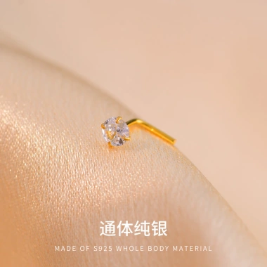 Khuyên trang sức bạc 925 hình chữ L đá zircon cong mũi - thiết kế đơn giản, nhấp nháy, giá ưu đãi 211.665₫