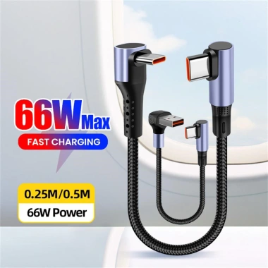 Khuỷu tay đôi 66W 90° Cáp sạc USB sang Type‑C ngắn, hỗ trợ S23, iPhone 15/16, tốc độ nhanh, giá chỉ 58.438₫