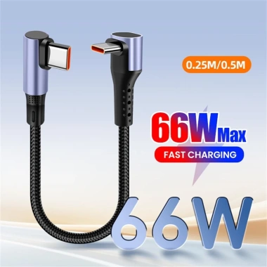 Khuỷu tay đôi 66W 90° Cáp sạc USB sang Type‑C ngắn, hỗ trợ S23, iPhone 15/16, tốc độ nhanh, giá chỉ 58.438₫