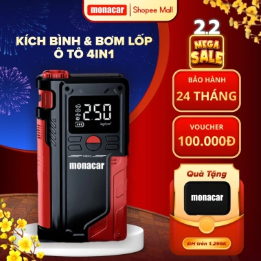 Kích bình ô tô Monacar 14.000 mAh đa năng, bơm lốp và sạc ắc quy, bảo hành 24 tháng - Giá 1,5 triệu VND