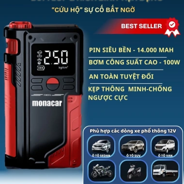 Kích bình ô tô Monacar 14.000 mAh đa năng, bơm lốp và sạc ắc quy, bảo hành 24 tháng - Giá 1,5 triệu VND 2