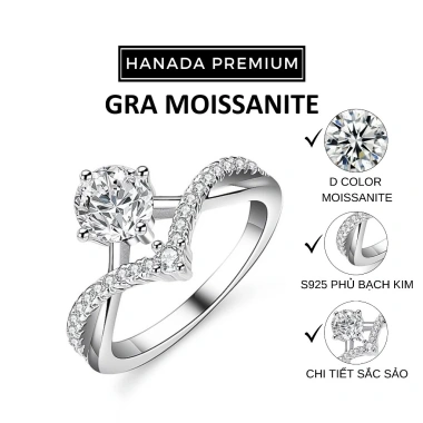Kiếm Đinh GRA 5mm Moissanite Bạc925 Xi Bạch Kim Vương Miện HANADA 1.587 K3 - Giá 1.1tr
