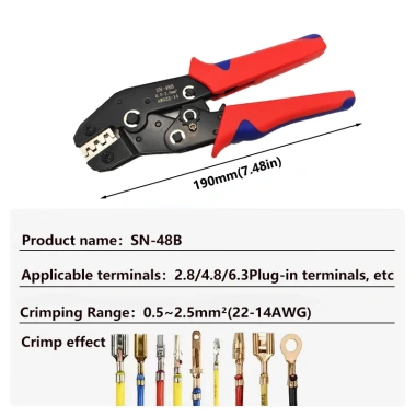 Kìm bấm đầu cos SN-58B 0.25-1.5mm² (23-16 AWG) ô tô, xe máy, xe điện - 55.000 VND