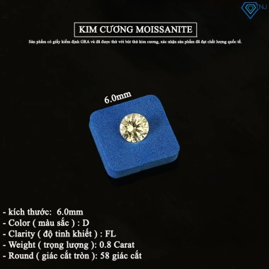 Kim cương nhân tạo Moissanite trắng 4-10mm 58 giác cắt tròn GRA - Giá ưu đãi 200k