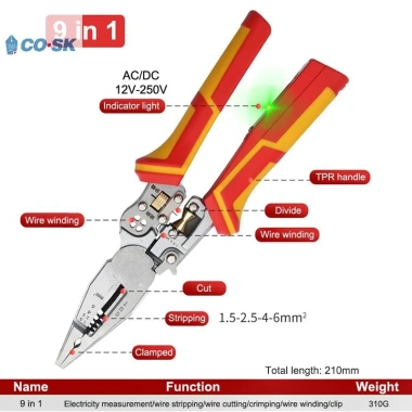 Kìm thợ điện COUTR đa năng 8 trong 1 - Kìm tuốt dây, đo điện, chống trượt VN Kìm thợ điện COUTR đa năng 8 trong 1 - Kìm tuốt dây, đo điện, chống trượt VN