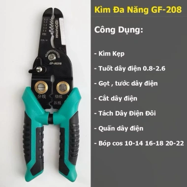 Kìm tuốt dây điện đa năng GOFUTHER cao cấp thép CRV - Cắt, tuốt, bấm cos 3 trong 1