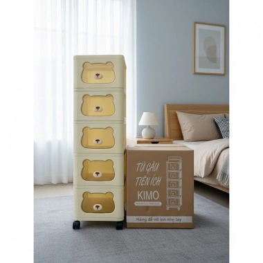 KIMO Kệ Gấu Đa Năng 5 Tầng Bánh Xe 360 - Tủ Gấu Nhiều Ngăn Kéo Tiện Lợi Cho Bé, Giá 230.000₫