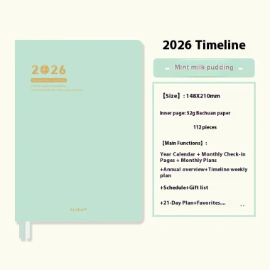 Kinbor 2.026 - Công cụ lập kế hoạch năm, dòng thời gian A5, sổ nhật ký giấy sông Tomoe, ghi lại mọi giờ sống
