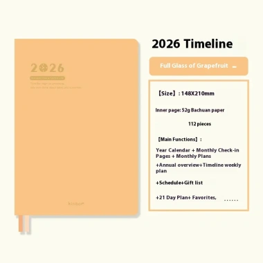 Kinbor 2.026 - Công cụ lập kế hoạch năm, dòng thời gian A5, sổ nhật ký giấy sông Tomoe, ghi lại mọi giờ sống