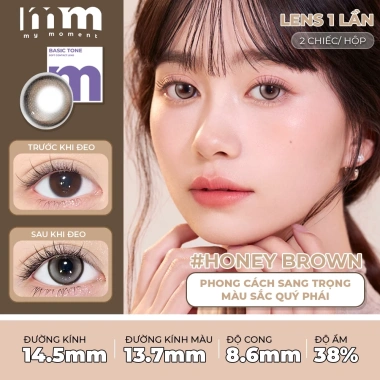 Kính áp tròng 0 độ MM MyMoment lens 1 ngày 2 chiếc DIA14.2-14.5mm nâu đen xám