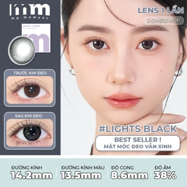 Kính áp tròng 0 độ MM MyMoment lens 1 ngày 2 chiếc DIA14.2-14.5mm nâu đen xám