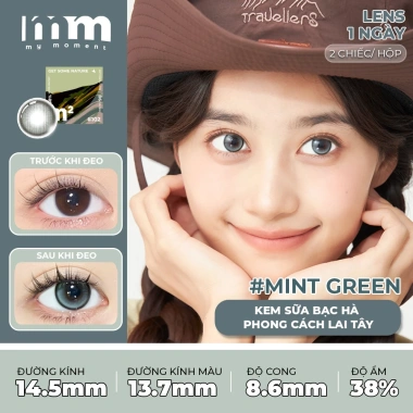 Kính áp tròng 0 độ MM MyMoment lens 1 ngày 2 chiếc DIA14.2-14.5mm nâu đen xám