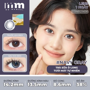 Kính áp tròng 0 độ MM MyMoment lens 1 ngày 2 chiếc DIA14.2-14.5mm nâu đen xám