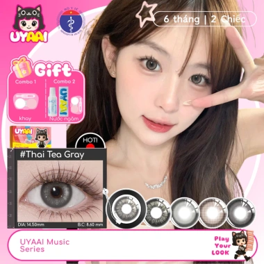 Kính áp tròng UYAAI Đen Xám 14,5mm mắt to – Trà Thái, ống kính xám, chỉ 68.000₫