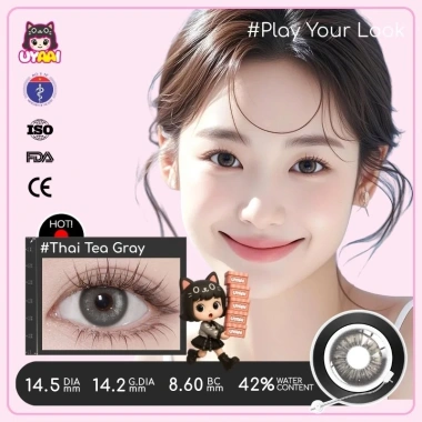 Kính áp tròng UYAAI Đen Xám 14,5mm mắt to – Trà Thái, ống kính xám, chỉ 68.000₫