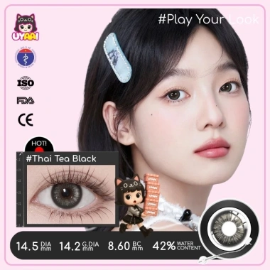 Kính áp tròng UYAAI Đen Xám 14,5mm mắt to – Trà Thái, ống kính xám, chỉ 68.000₫