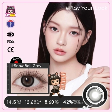 Kính áp tròng UYAAI Đen Xám 14,5mm mắt to – Trà Thái, ống kính xám, chỉ 68.000₫